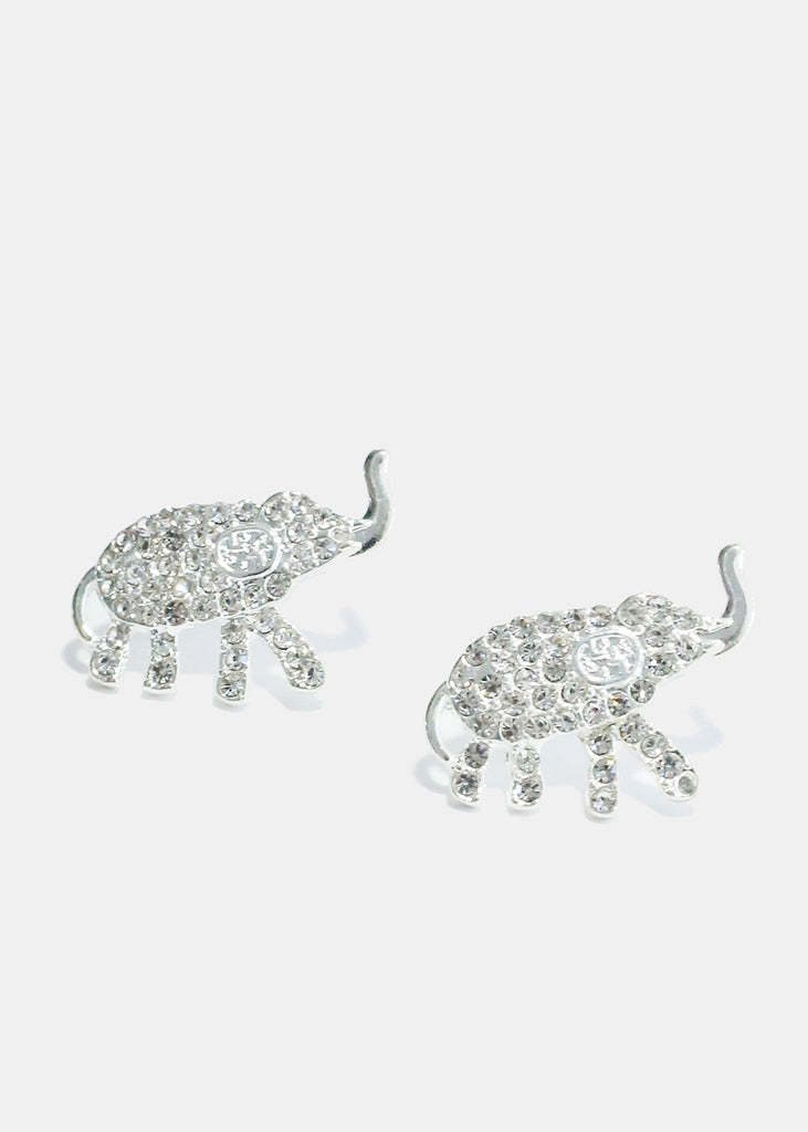Rhinestone Studded Elephant Earrings Silver JEWELRY - Shop Miss A