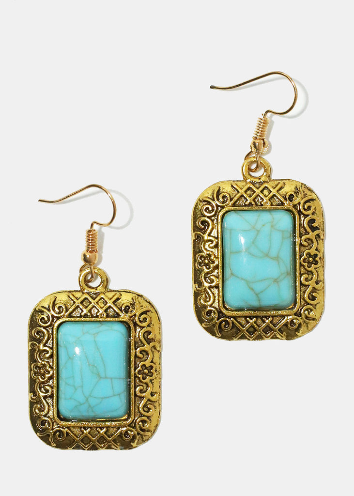 Turquoise Stone Earrings Gold JEWELRY - Shop Miss A
