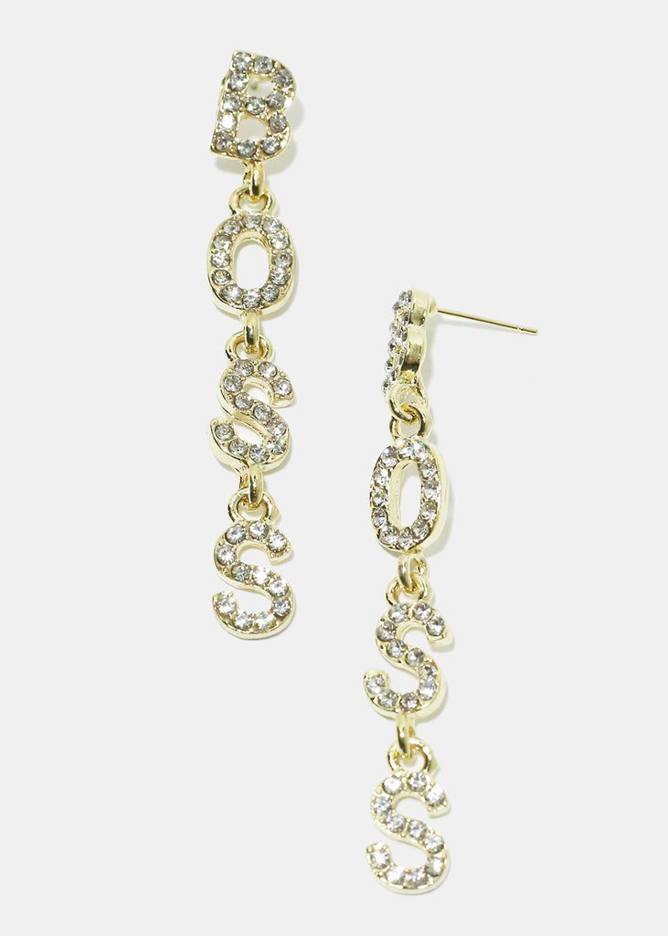 Boss Rhinestone Earrings Gold JEWELRY - Shop Miss A