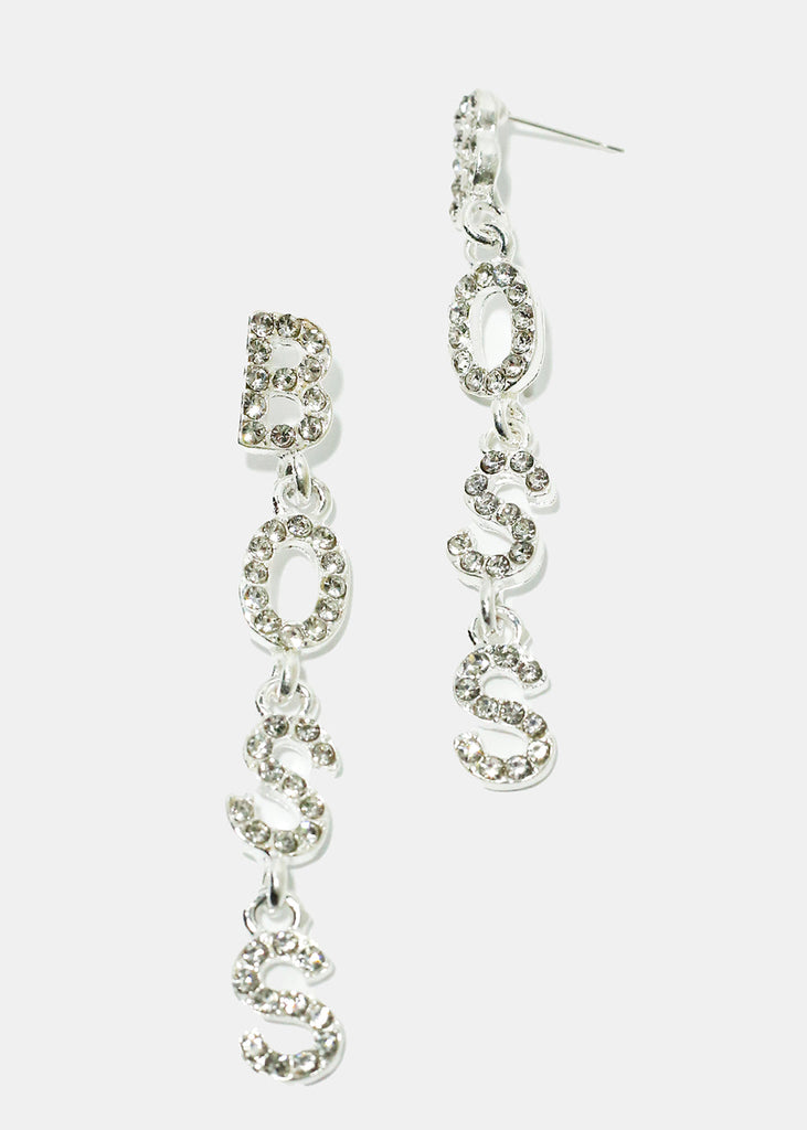 Boss Rhinestone Earrings Silver JEWELRY - Shop Miss A