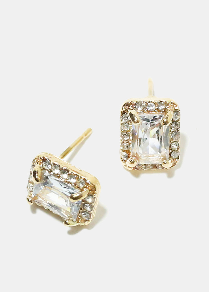 Square Gemstone Earrings Gold Clear JEWELRY - Shop Miss A