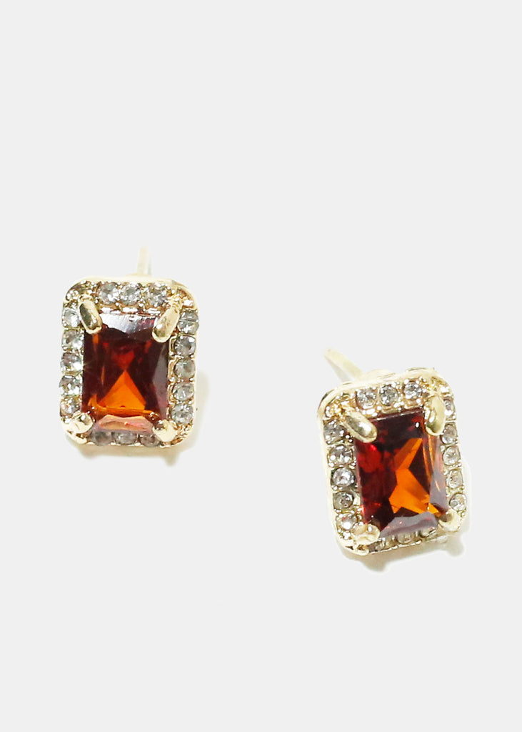 Square Gemstone Earrings Gold Red JEWELRY - Shop Miss A
