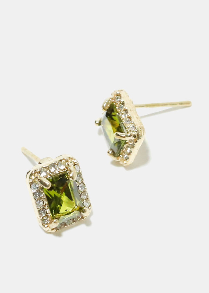 Square Gemstone Earrings Gold Green JEWELRY - Shop Miss A