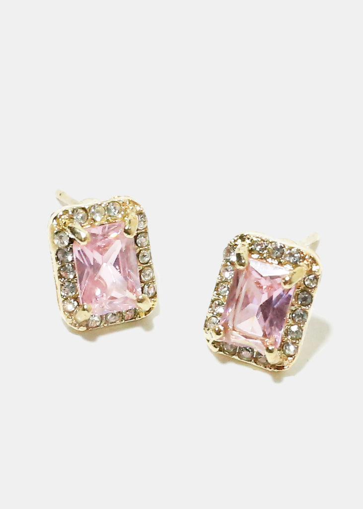 Square Gemstone Earrings Gold Pink JEWELRY - Shop Miss A