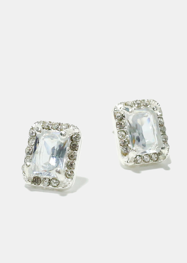 Square Gemstone Earrings Silver Clear JEWELRY - Shop Miss A