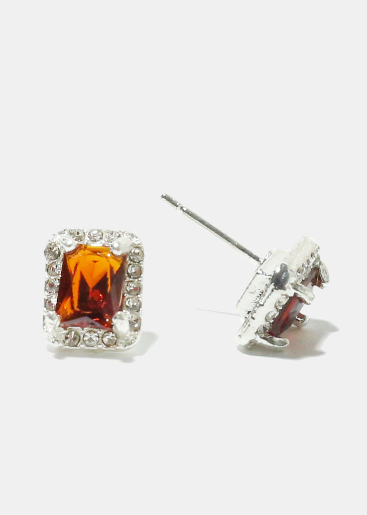 Square Gemstone Earrings Silver Red JEWELRY - Shop Miss A