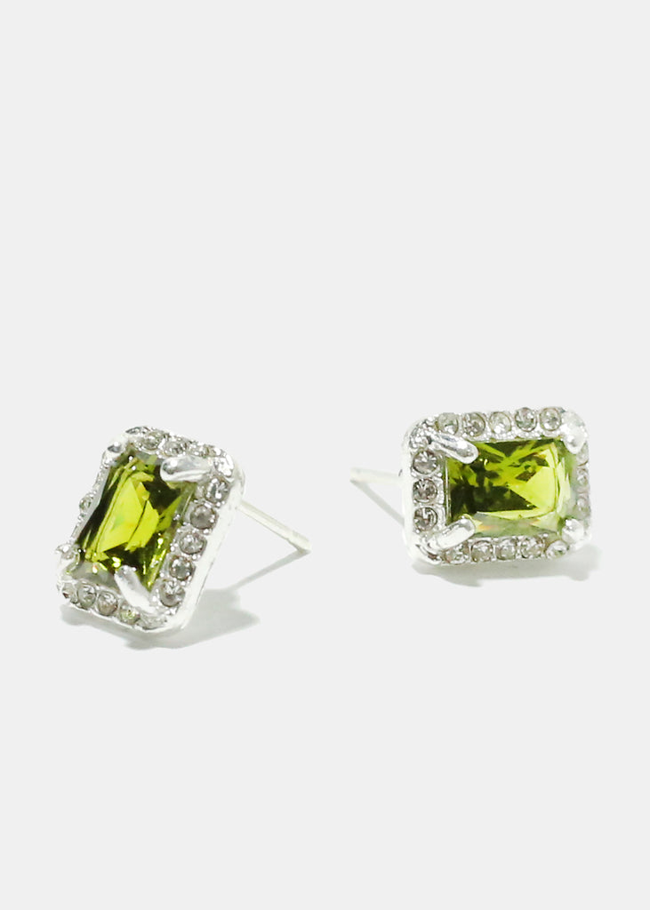 Square Gemstone Earrings Silver Green JEWELRY - Shop Miss A