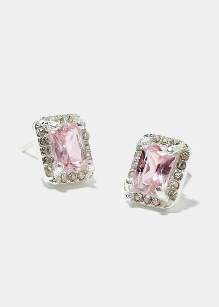 Square Gemstone Earrings Silver PInk JEWELRY - Shop Miss A