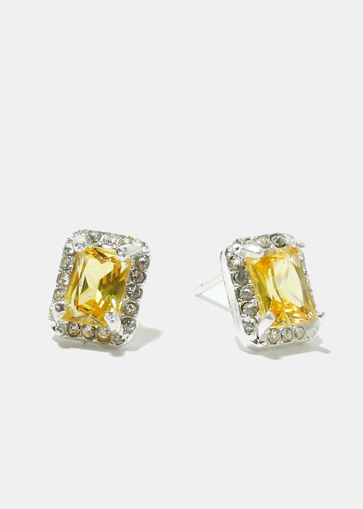 Square Gemstone Earrings Silver Yellow JEWELRY - Shop Miss A