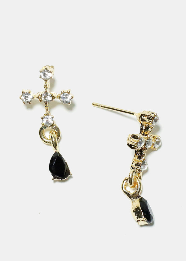Rhinestone Cross Chic Earrings Black JEWELRY - Shop Miss A