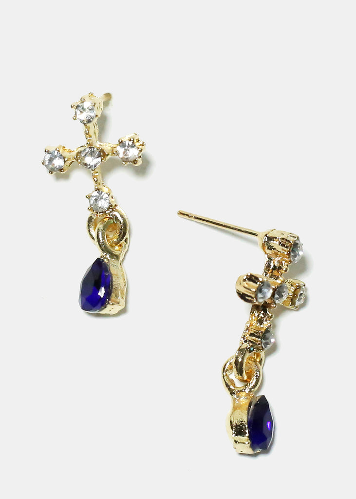 Rhinestone Cross Chic Earrings Blue JEWELRY - Shop Miss A