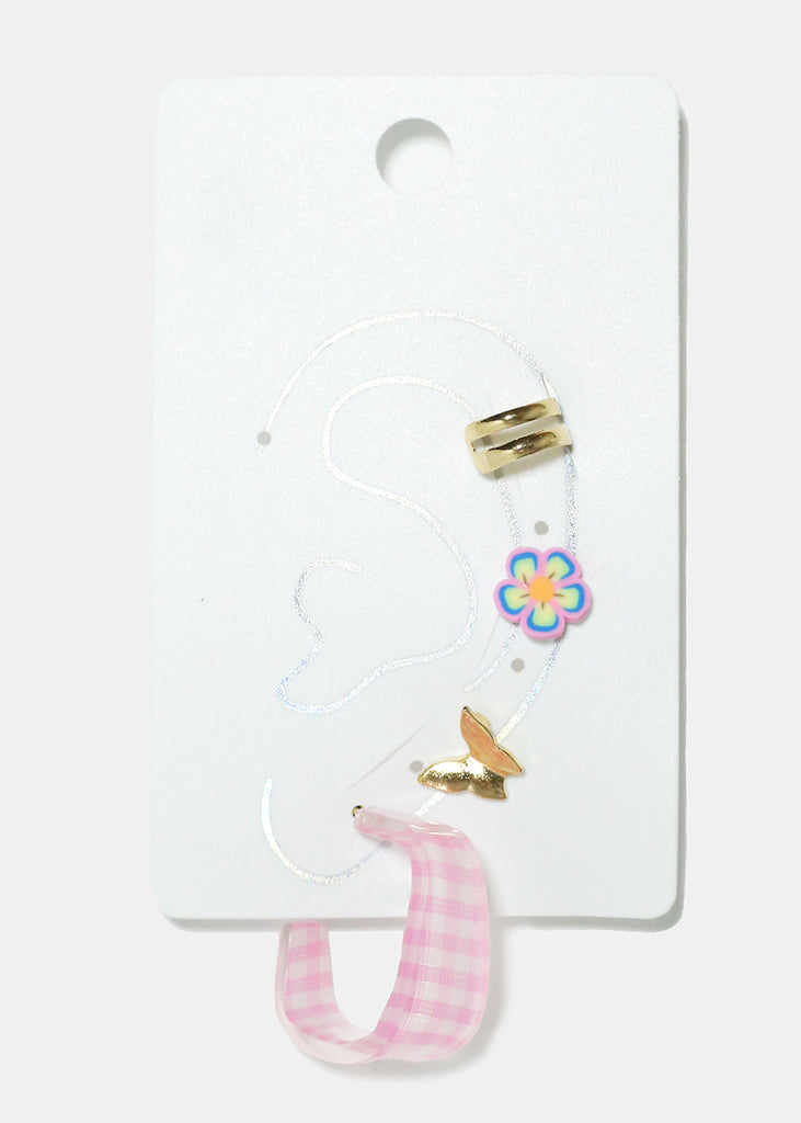 4 Piece Multi Design Stud & Cuff Earring Set Pink JEWELRY - Shop Miss A