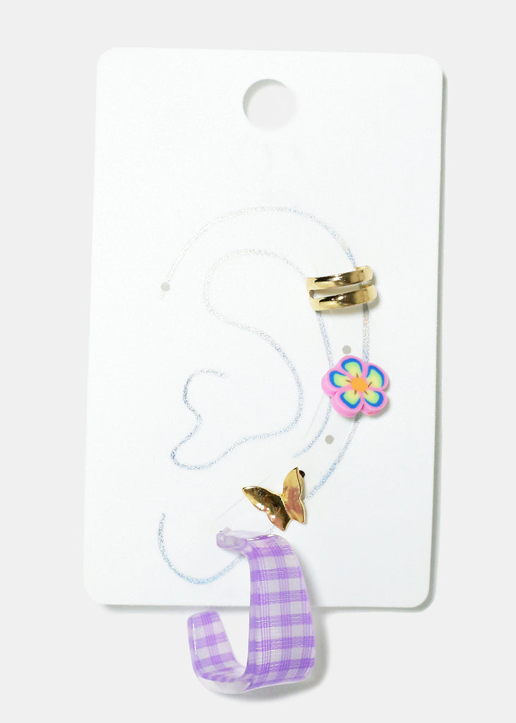 4 Piece Multi Design Stud & Cuff Earring Set Purple JEWELRY - Shop Miss A