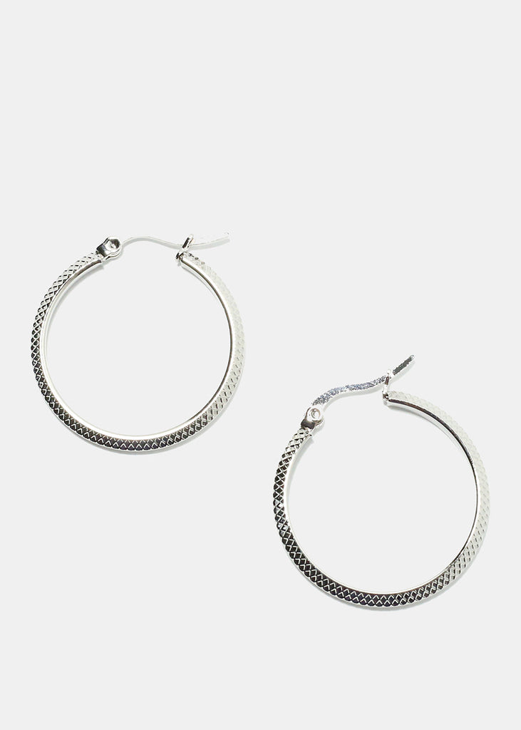 Dainty Textured Hoop Earrings Silver JEWELRY - Shop Miss A