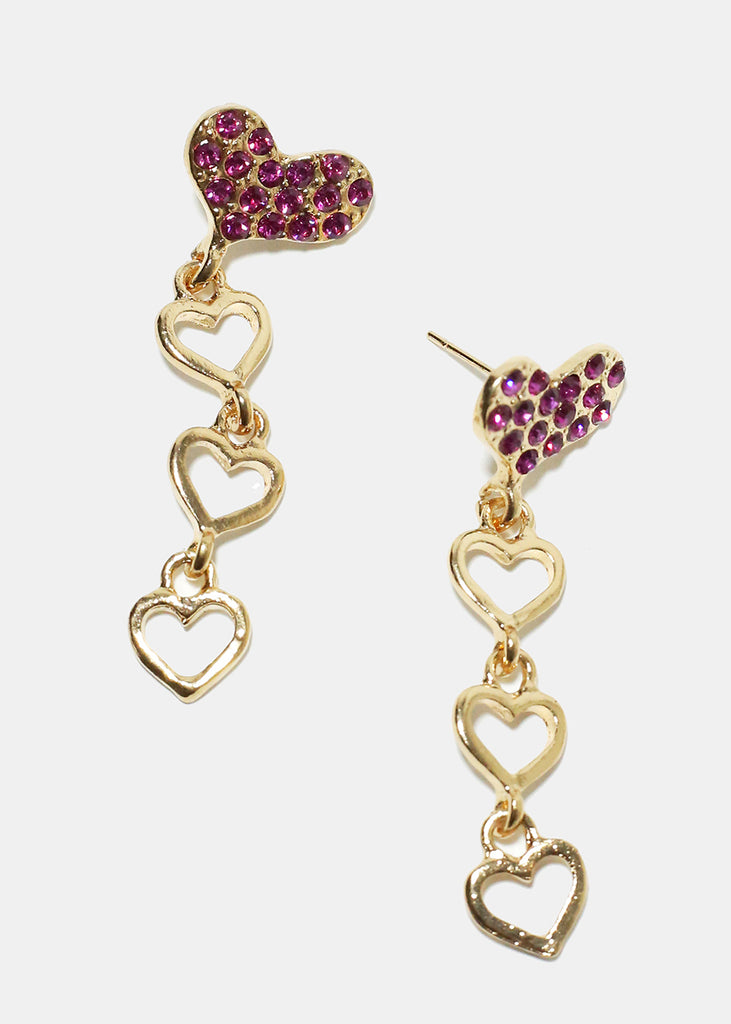 Rhinestone Heart Earrings Pink JEWELRY - Shop Miss A