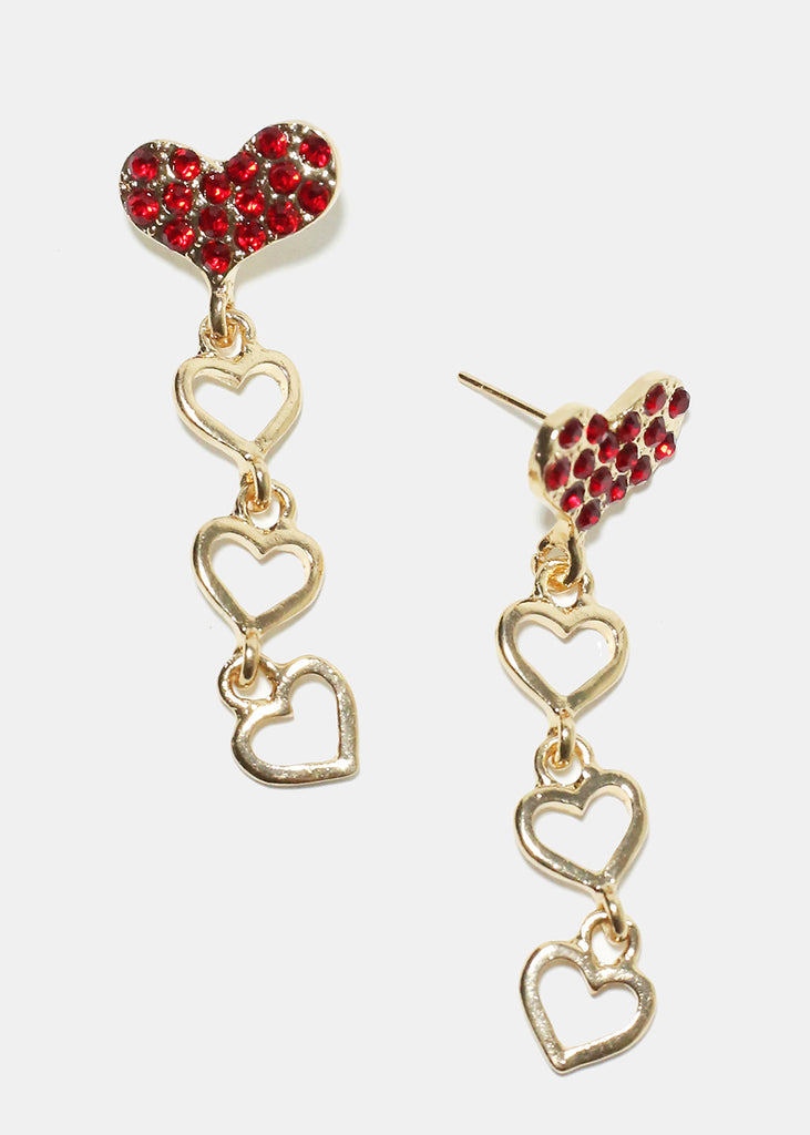 Rhinestone Heart Earrings Red JEWELRY - Shop Miss A