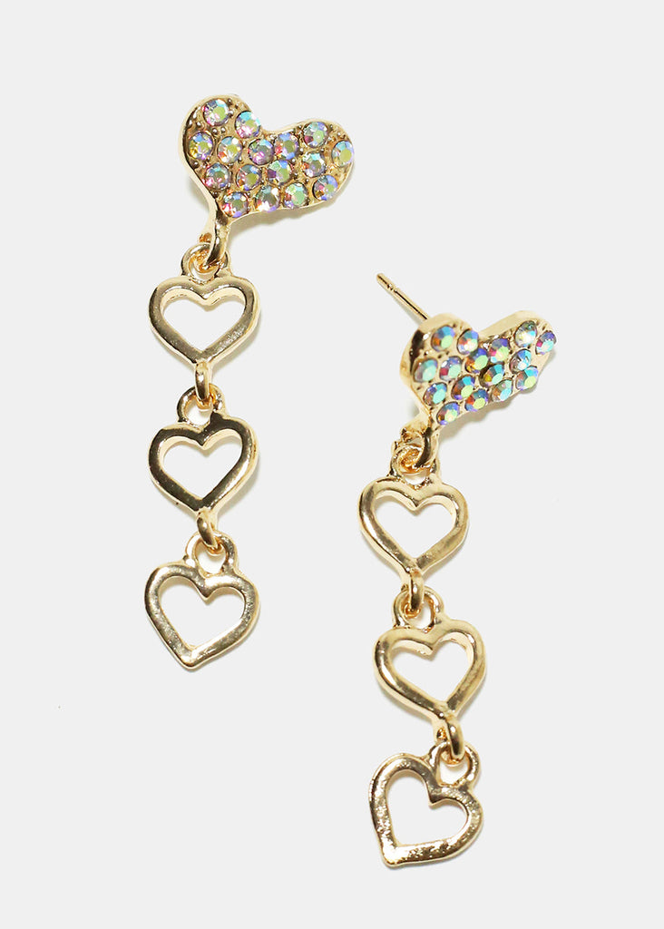 Rhinestone Heart Earrings Rainbow Clear JEWELRY - Shop Miss A