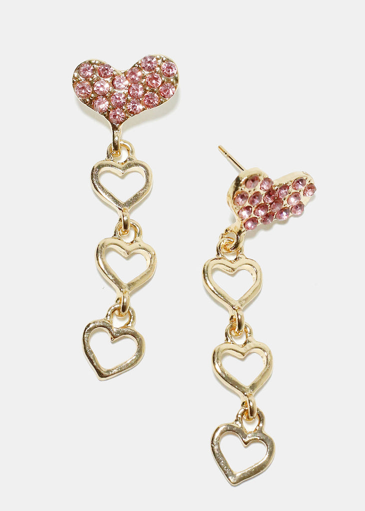 Rhinestone Heart Earrings Light Pink JEWELRY - Shop Miss A