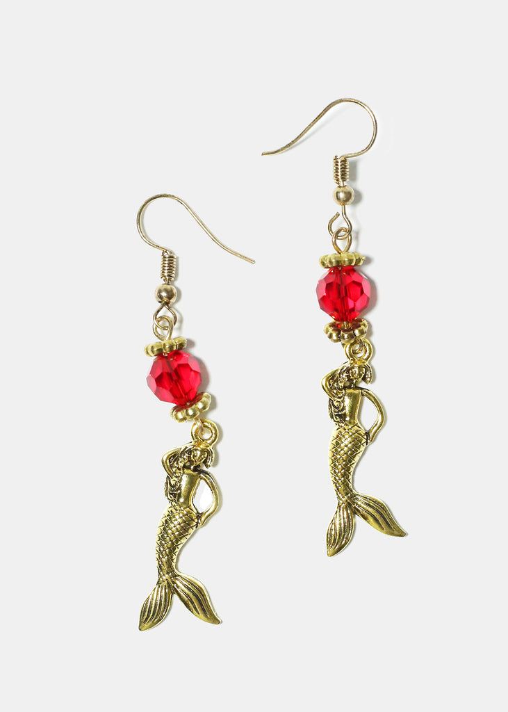 Mermaid Earrings Gold Red JEWELRY - Shop Miss A