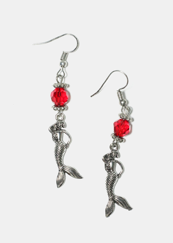 Mermaid Earrings Silver Red JEWELRY - Shop Miss A