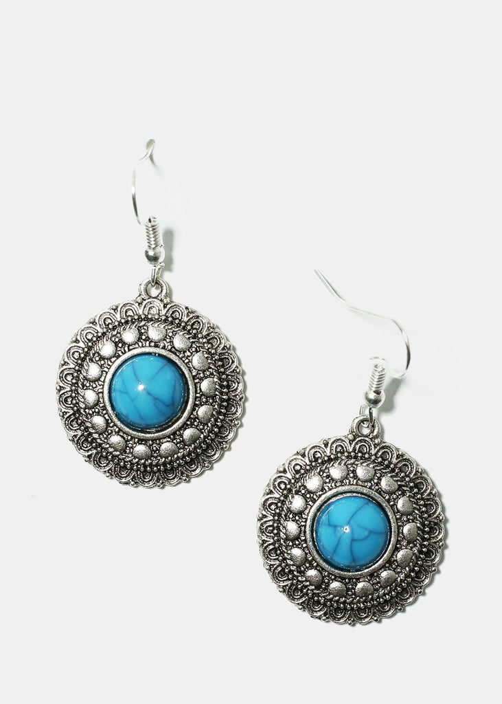 Circle Turquoise Earrings Silver JEWELRY - Shop Miss A