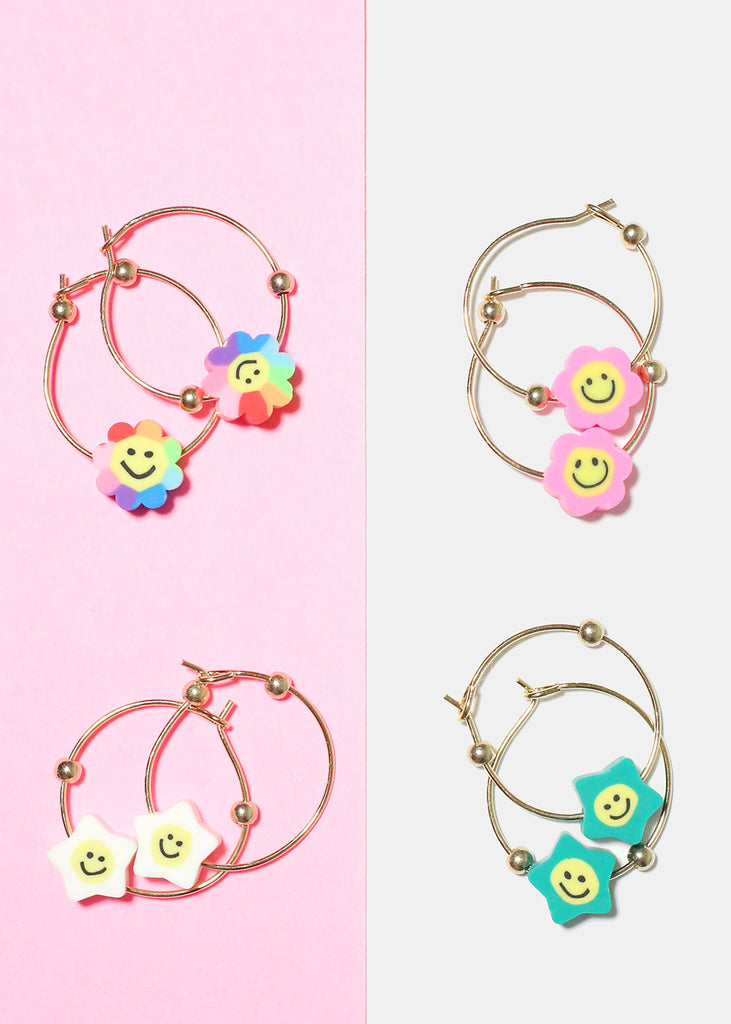 3 Pair Smiling Star & Flower Hoop Earrings  JEWELRY - Shop Miss A