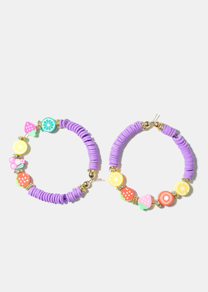 Fruit Charm Beaded Hoop Earrings Gold purple JEWELRY - Shop Miss A