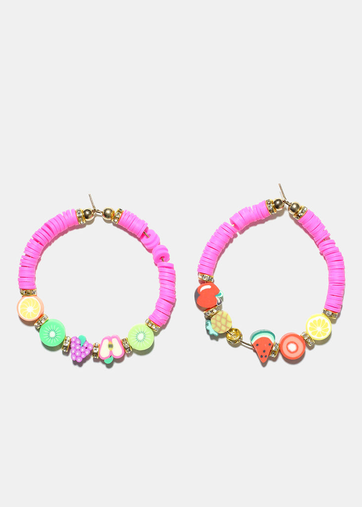 Fruit Charm Beaded Hoop Earrings Gold pink JEWELRY - Shop Miss A