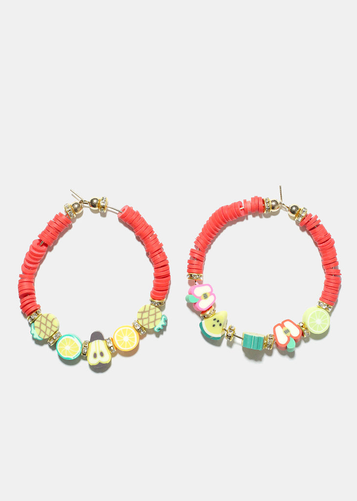 Fruit Charm Beaded Hoop Earrings Gold red JEWELRY - Shop Miss A