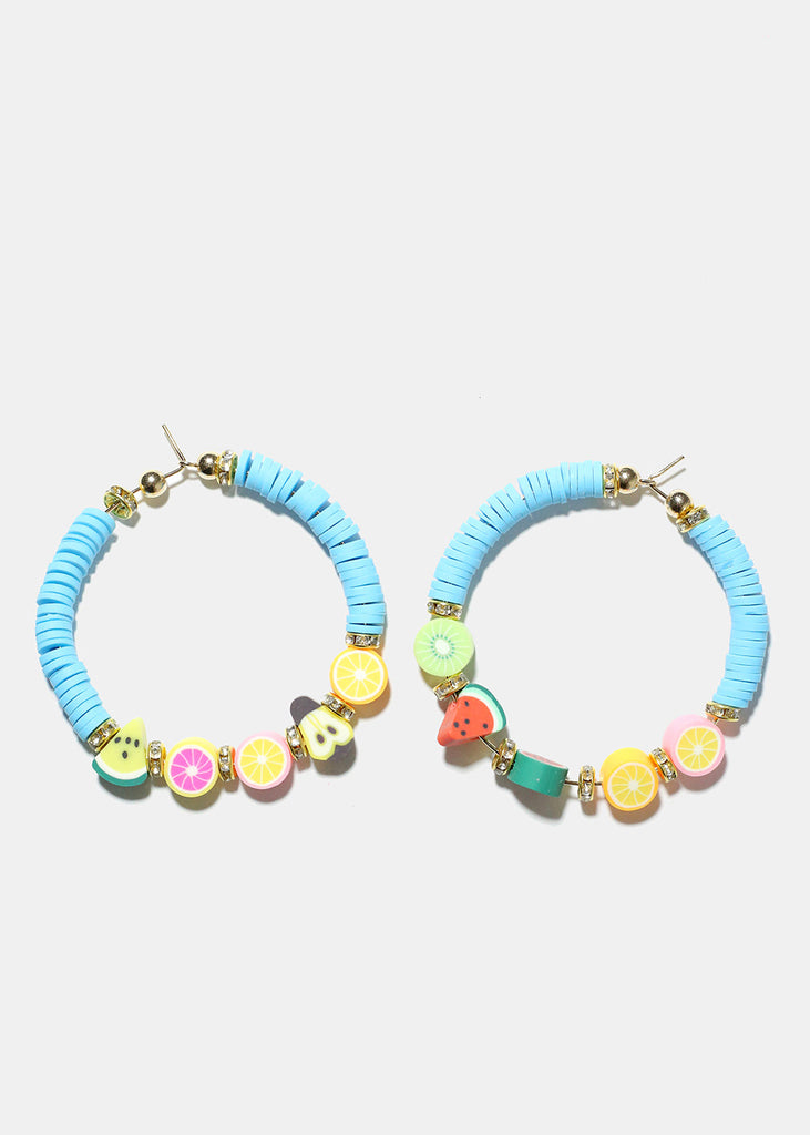 Fruit Charm Beaded Hoop Earrings Gold blue JEWELRY - Shop Miss A