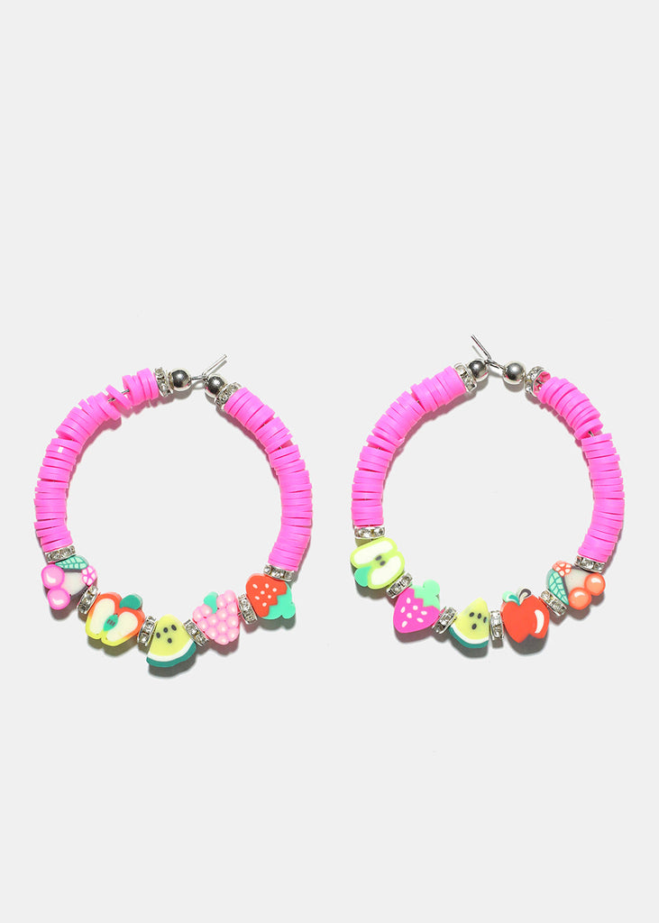 Fruit Charm Beaded Hoop Earrings Silver pink JEWELRY - Shop Miss A