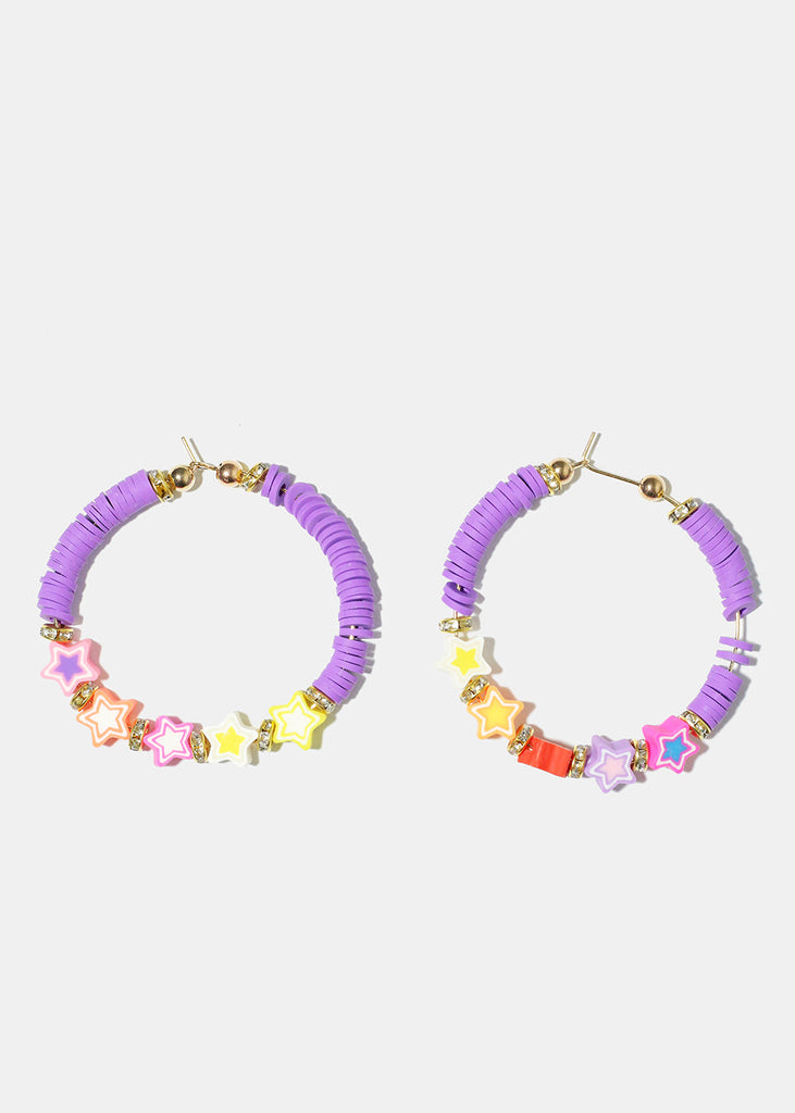 Star Charm Beaded Hoop Earrings Gold purple JEWELRY - Shop Miss A