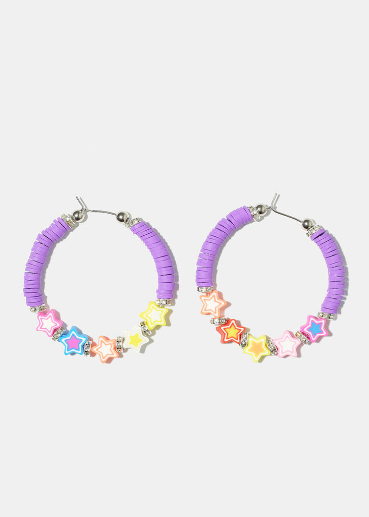 Star Charm Beaded Hoop Earrings Silver purple JEWELRY - Shop Miss A