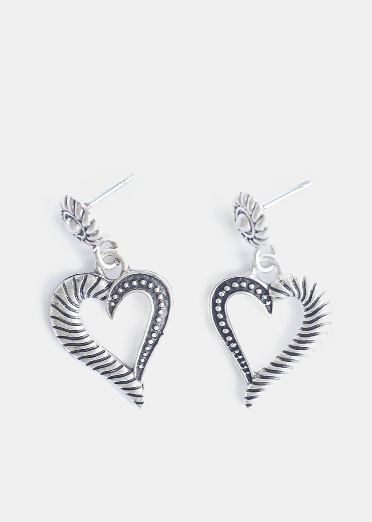 Textured Heart Earrings Silver JEWELRY - Shop Miss A