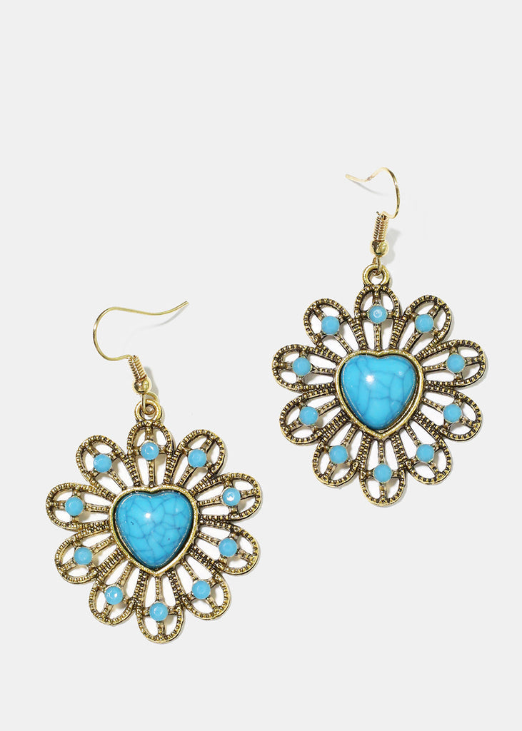 Turquoise Heart Earrings Gold JEWELRY - Shop Miss A