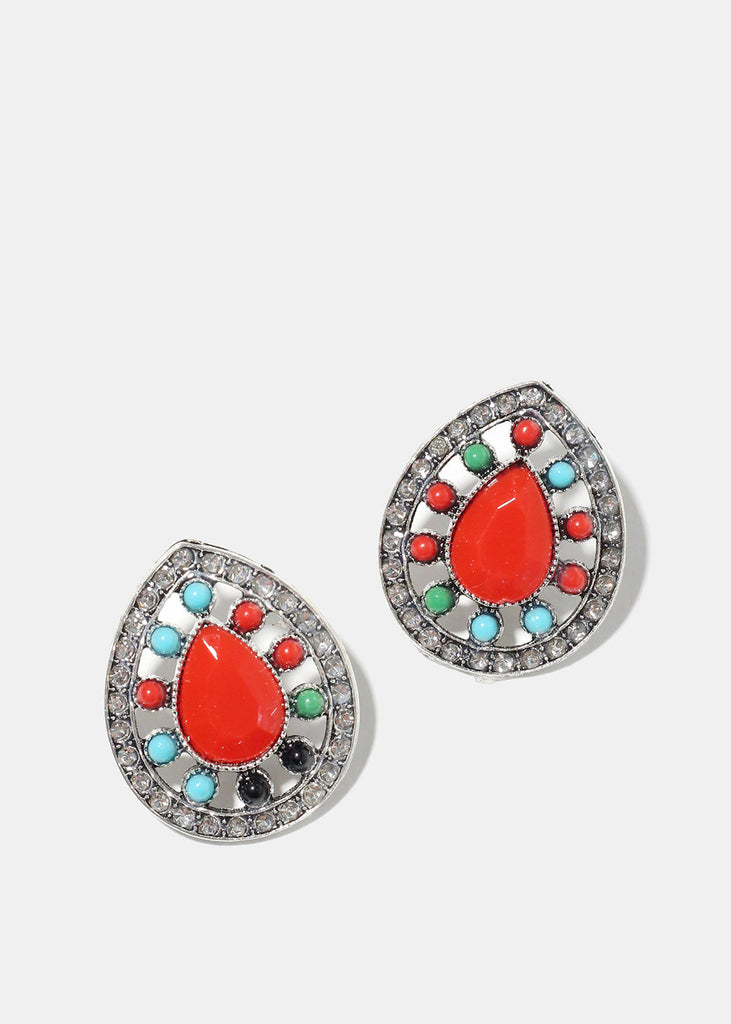 Teardrop Stone earrings Silver/Red JEWELRY - Shop Miss A