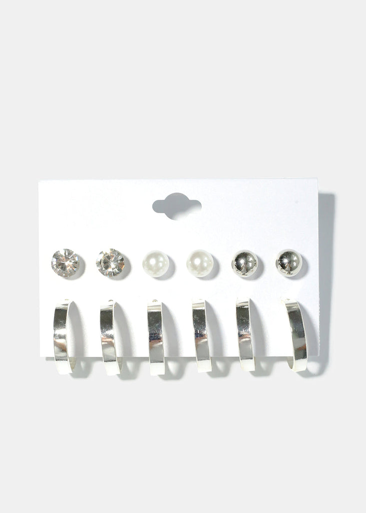 6 Pair Earring Set Silver JEWELRY - Shop Miss A