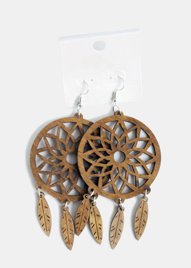 Wooden Dreamcatcher Earrings L. Brown JEWELRY - Shop Miss A
