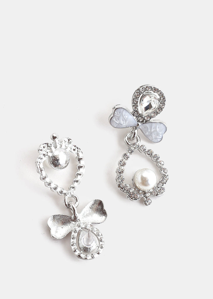 Rhinestone & Pearl Dangle Earrings Silver JEWELRY - Shop Miss A