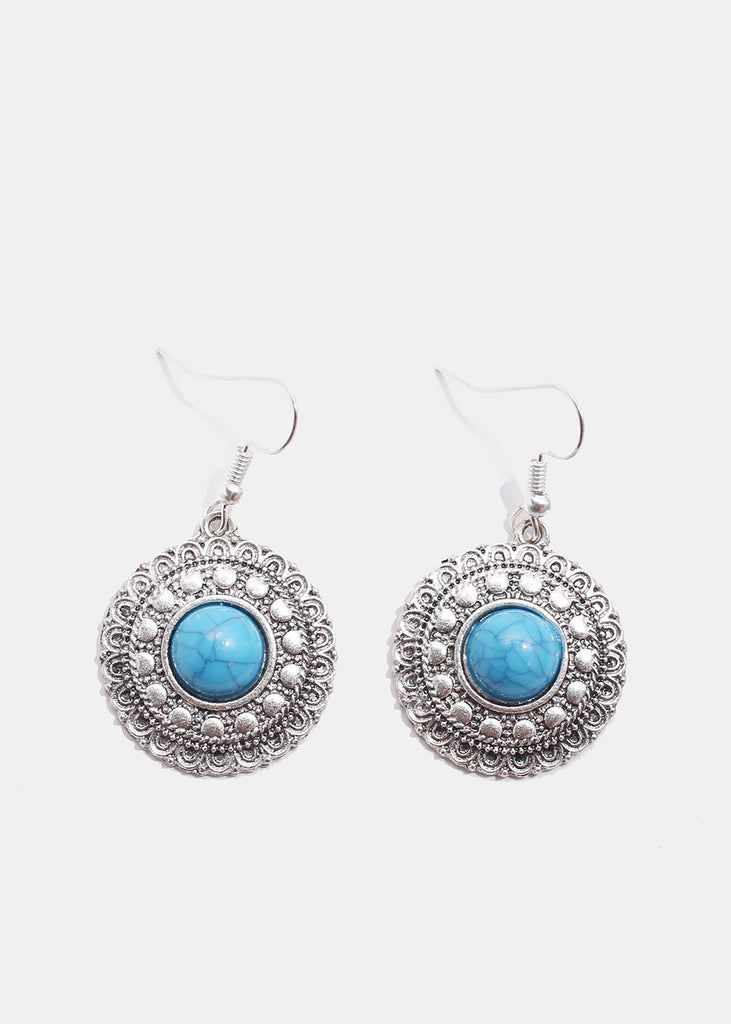 Circle Turquoise Stone Earrings Silver JEWELRY - Shop Miss A