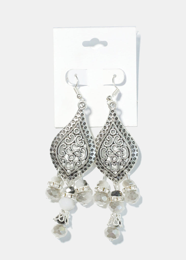 Bohemian Drop Dangle Bead Earrings Gray/White JEWELRY - Shop Miss A