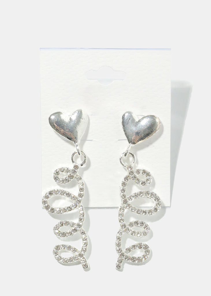 Heart with Rhinestone Spiral Earrings Silver JEWELRY - Shop Miss A