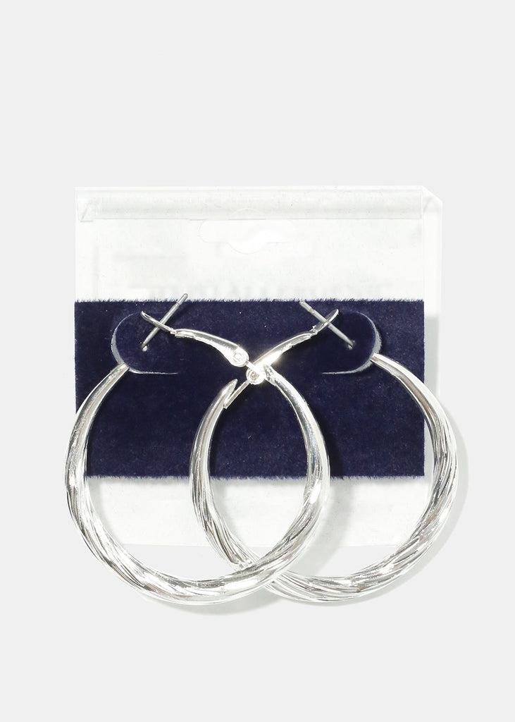 Texture Hoop Earrings Silver JEWELRY - Shop Miss A