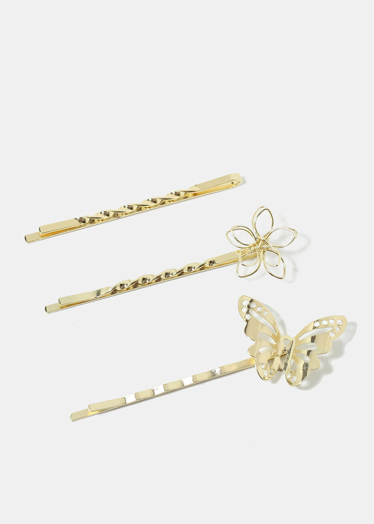 3-Piece Flower & Butterfly Hairpins Gold HAIR - Shop Miss A
