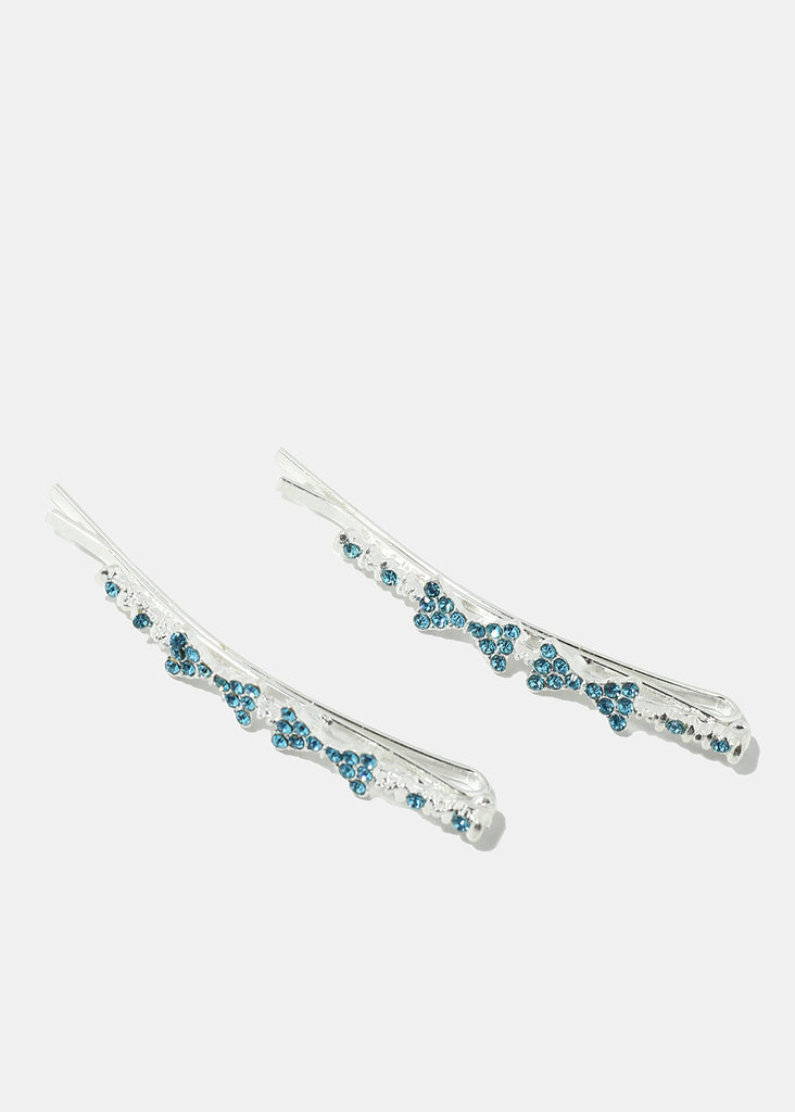 2-Piece Rhinestone-Studded Bow Hairpins Silver Light Blue HAIR - Shop Miss A