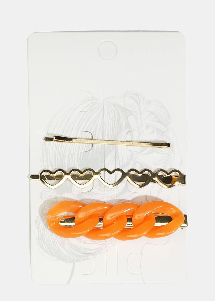 3-Piece Linked Circle Hair Pins Orange HAIR - Shop Miss A