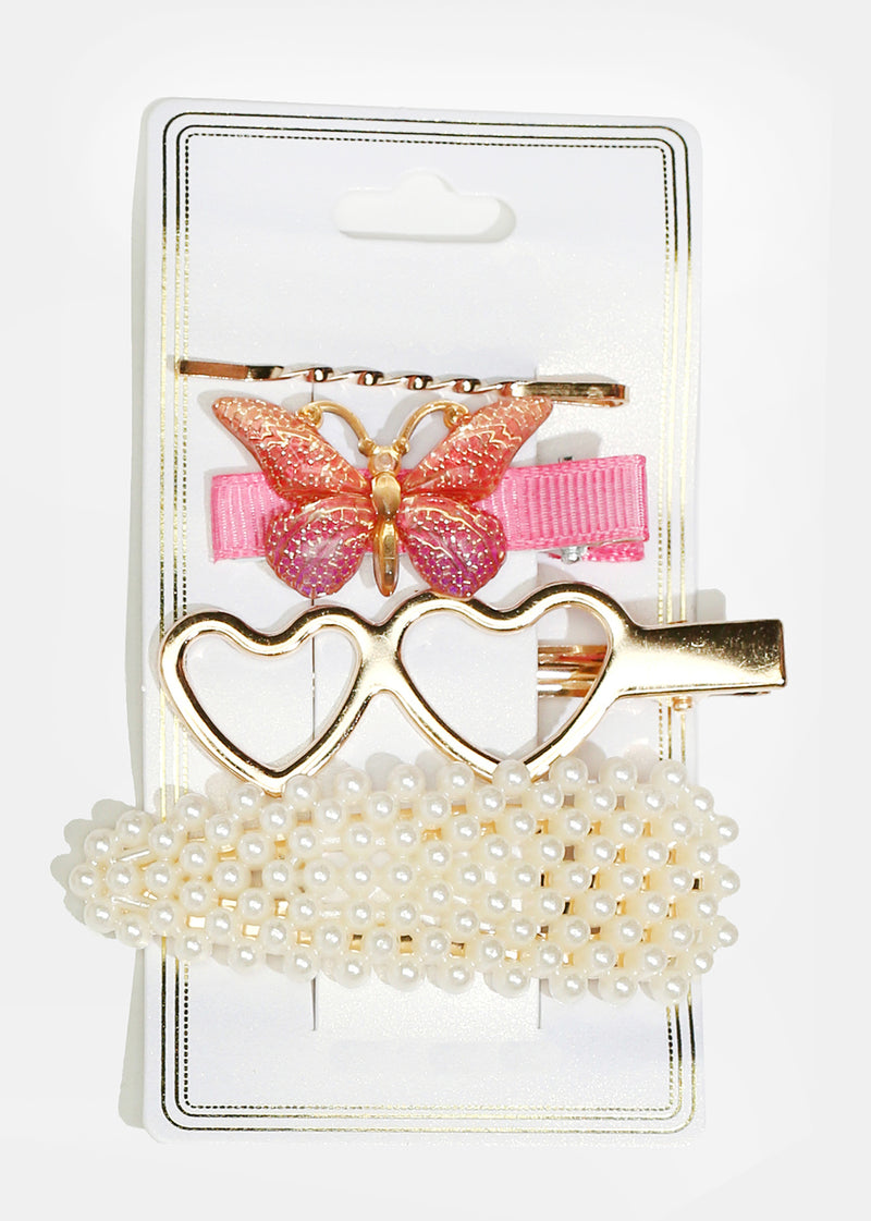 4-Piece Butterfly & Pearl Hairpins Light Pink HAIR - Shop Miss A