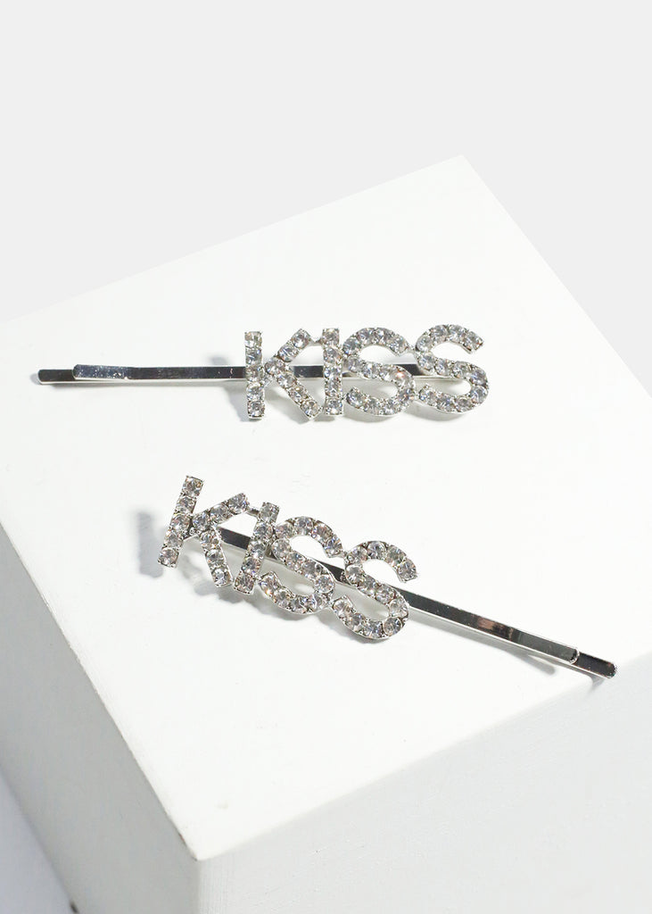 2-Piece "KISS" Hair Pins Silver Clear SALE - Shop Miss A