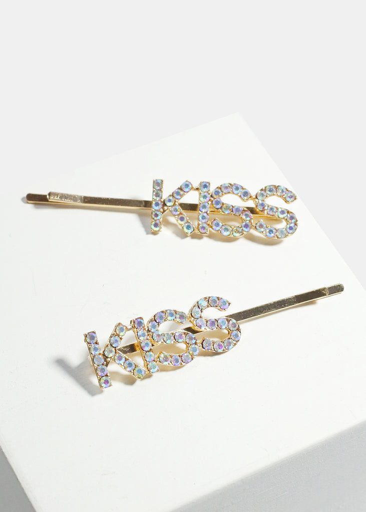 2-Piece "KISS" Hair Pins Gold Rainbow Clear SALE - Shop Miss A