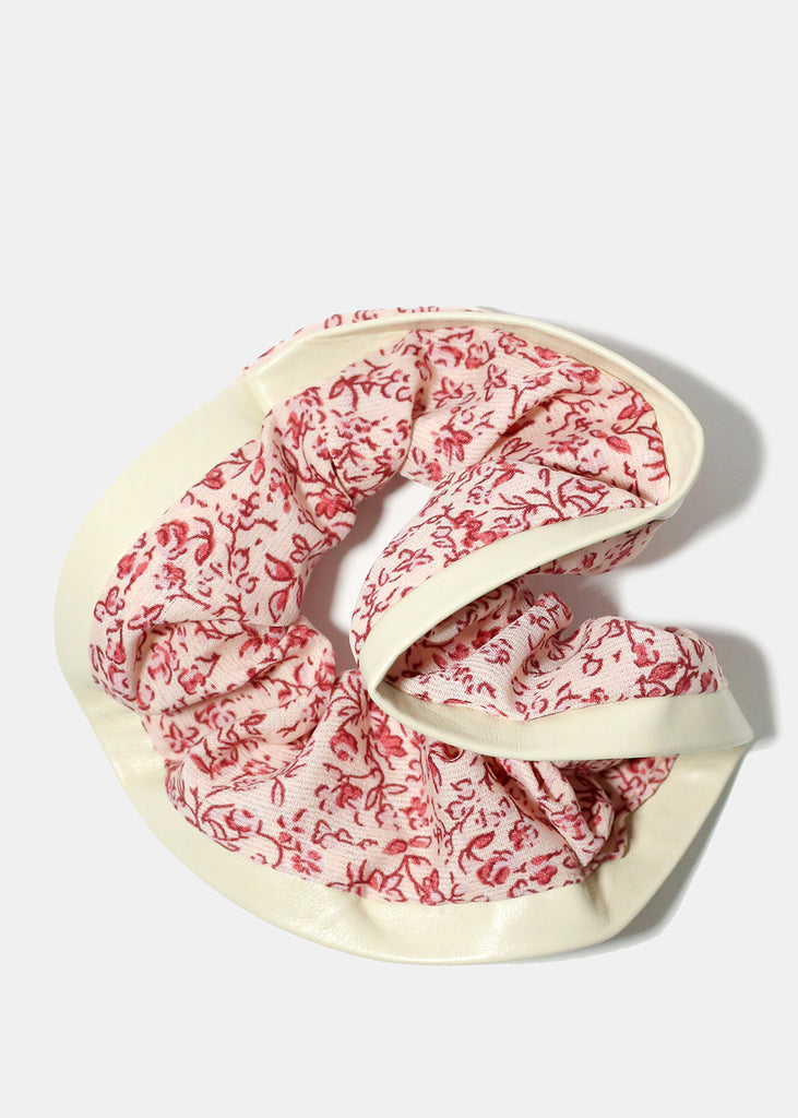 Floral Scrunchie with Faux Leather Trim Pink HAIR - Shop Miss A